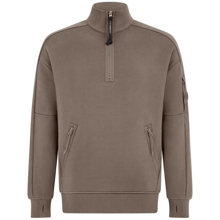 Cp Company Men's Brown Lens Arm Quarter Zip Sweatshirt Large