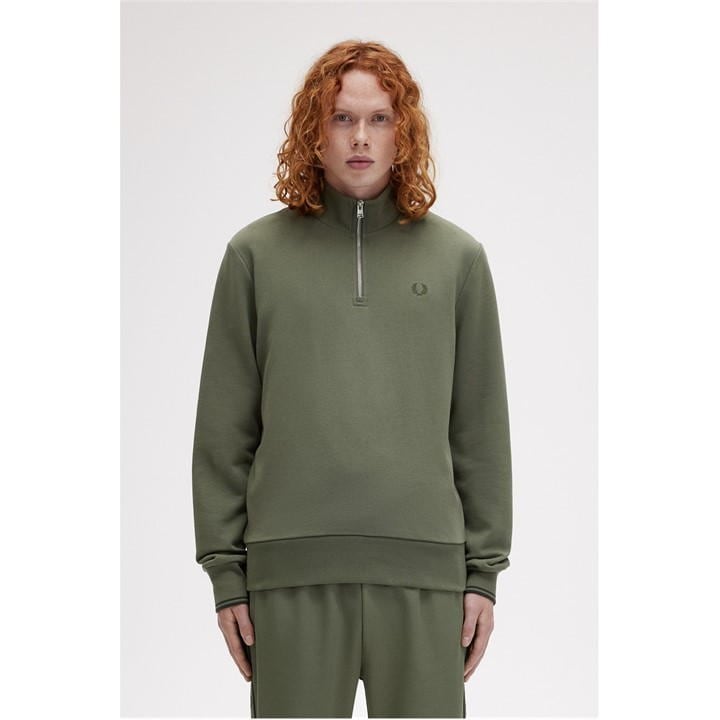 Fred Perry Mens Half Zip Sweatshirt In Laurel Wreath Green/night Green W49