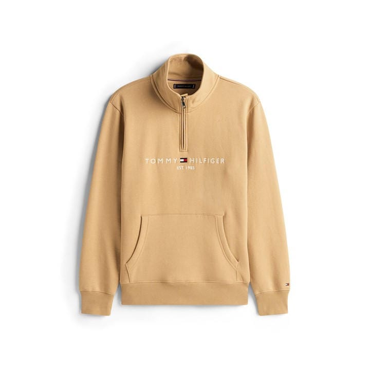 Tommy Hilfiger Men's Beige Logo Mockneck Sweatshirt Large
