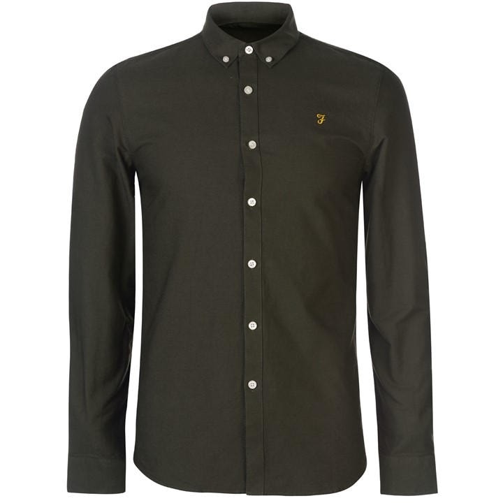 Farah Men's Green Oxford Long Sleeve Shirt Medium