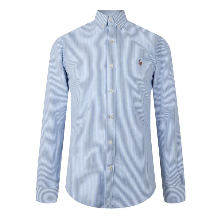 Polo Ralph Lauren Men's Blue Slim Fit Striped Oxford Shirt