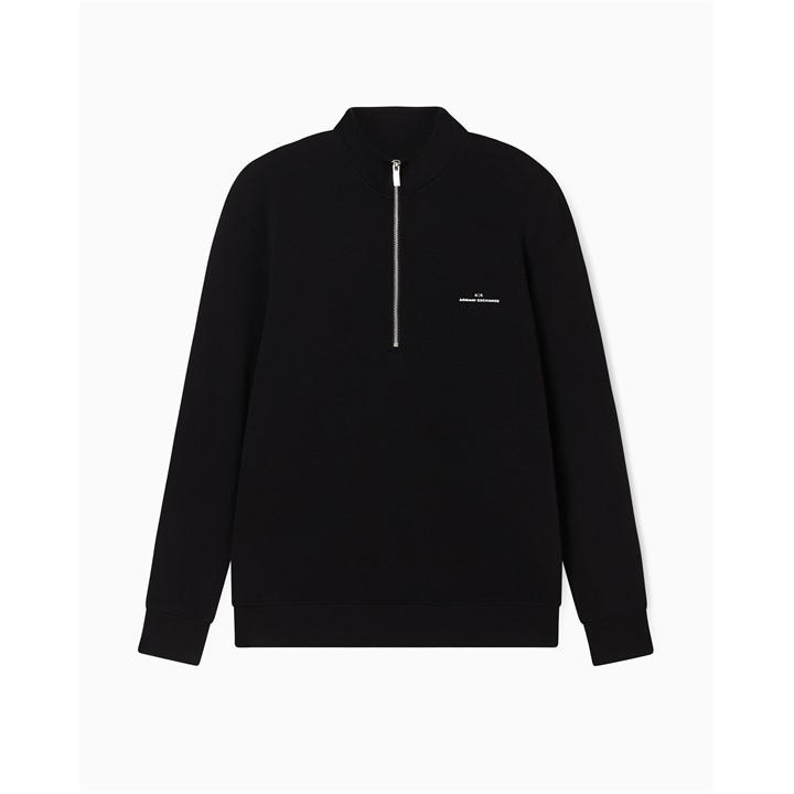 Armani Exchange Men's Black Quarter Zip Fleece Top Large