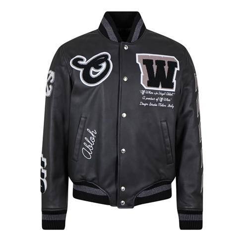 OFF WHITE - Black Leather Varsity Jacket