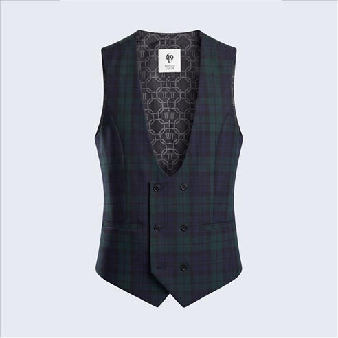 Twisted Tailor - Ginger Slim Fit Green Tartan Waistcoat