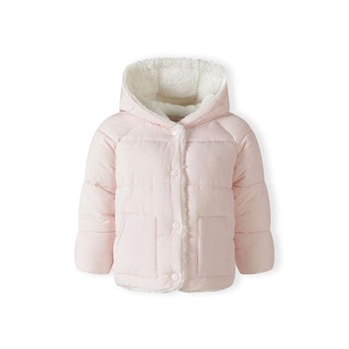 Minoti - Baby unisex padded jacket with faux fur trim light pink