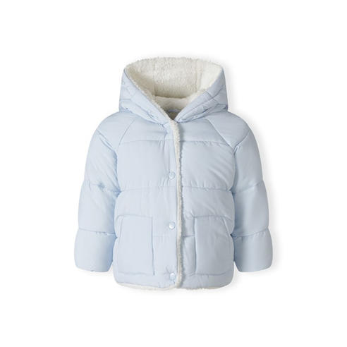 Minoti - Baby unisex padded jacket with faux fur trim light blue