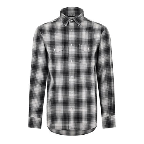TOM FORD - Men's Checked Western Long-Sleeve Patterned Shirt