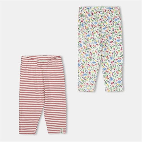 Lilly and Sid - Lilly & Sid Multicoloured Stripe And Floral Print Leggings - 2 Pack