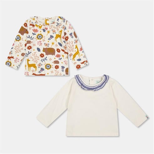 Lilly and Sid - Lilly & Sid Multicoloured Animal Forest Print And Plain Top - 2 Pack