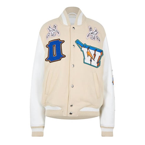 OFF WHITE - Women's Thunder Two-Tone Snap Button Varsity Jacket