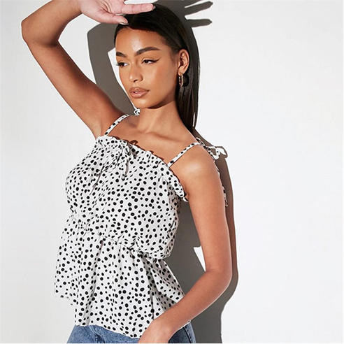 I Saw It First - ISAWITFIRST Polka Dot Woven Elasticated Waist Sleeveless Blouse
