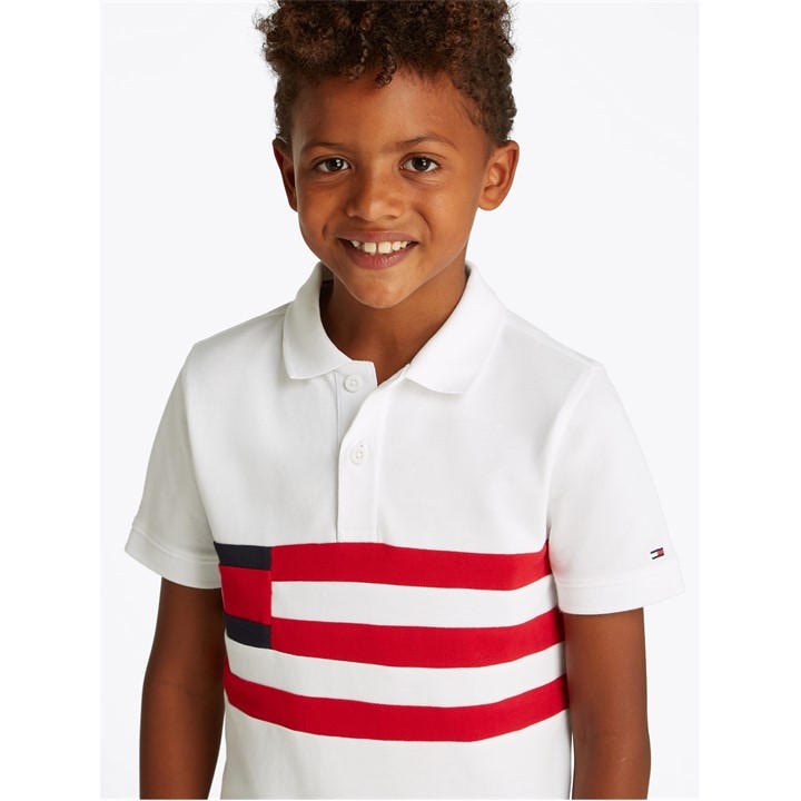 Tommy Hilfiger Boys White Flag Colour Block Polo Ss - Size 9