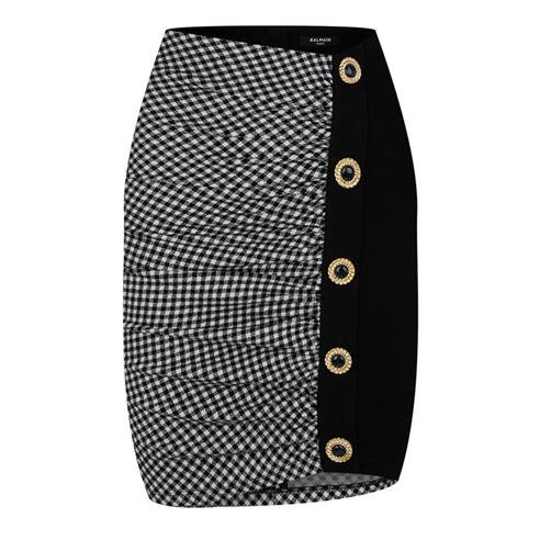 BALMAIN - Ruched Crosshatch Midi Skirt