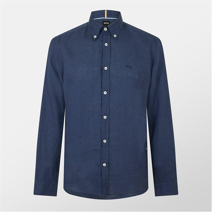 Lt Pas Blue 450 - Boss - Men's H Liam Black Long Sleeve Plain Shirt