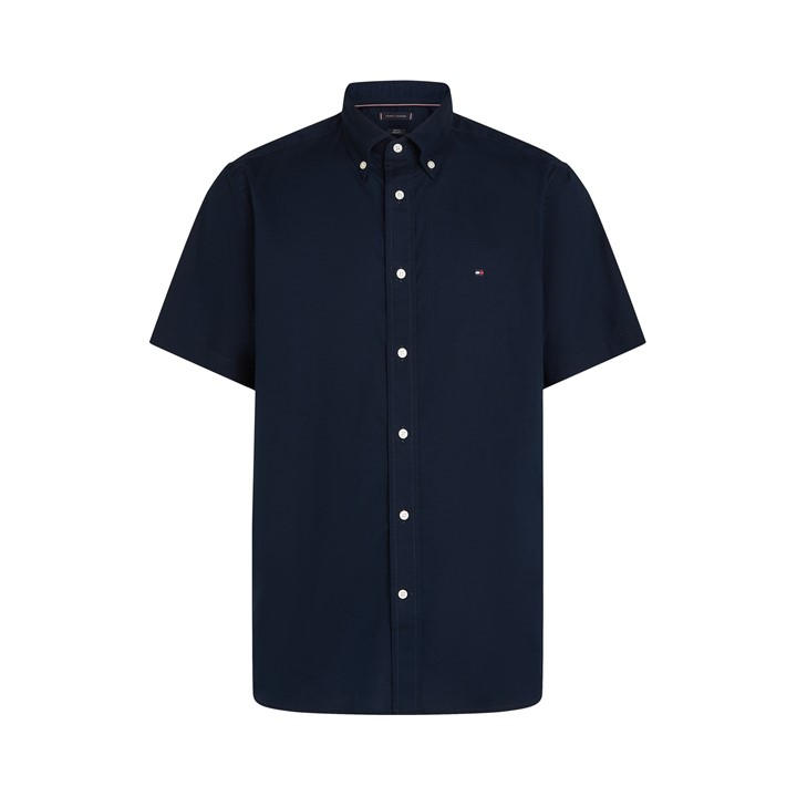 Tommy Hilfiger Men's Blue Flex Poplin Solid S/S Shirt Large