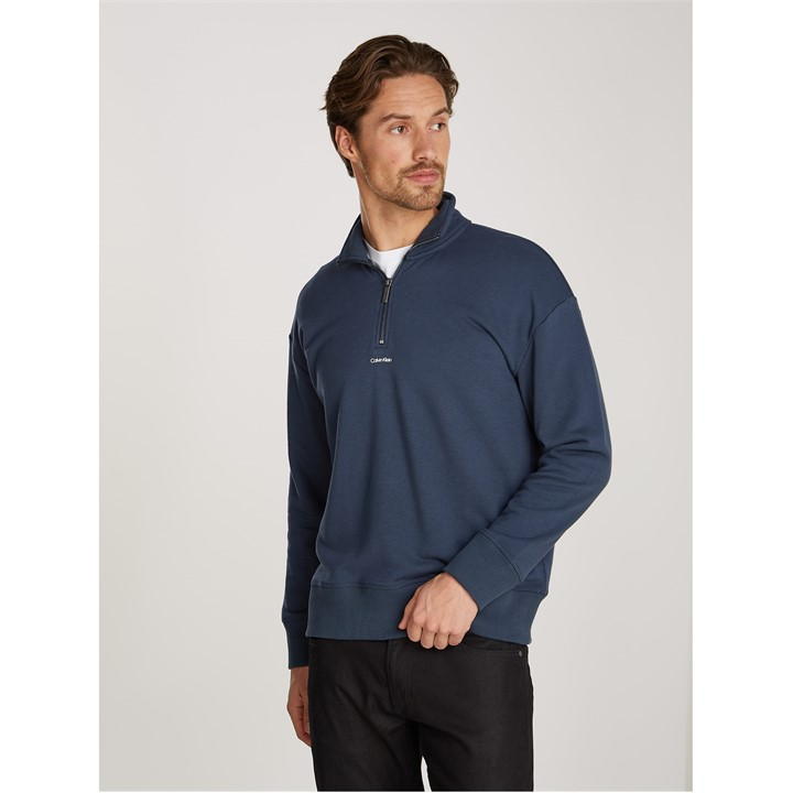 Calvin Klein Nano Logo Q-zip Sweatshirt In Blue
