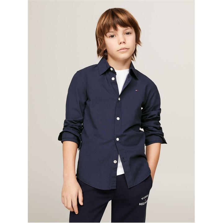 Tommy Hilfiger Boys Blue Solid Stretch Poplin Shirt L/S