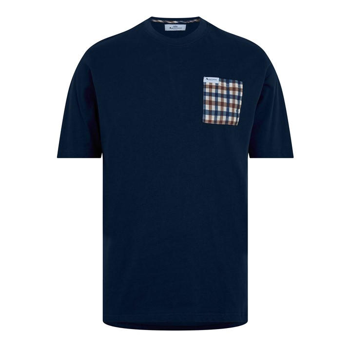 Aquascutum Men's Blue Checked T-Shirt Large