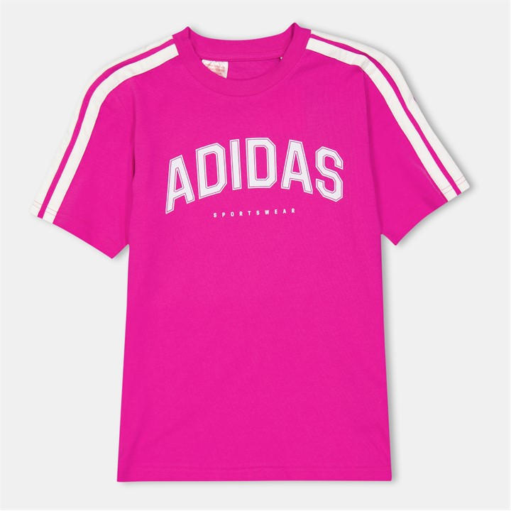 Adidas Girls Pink Collegiate Graphic T-Shirt Kids Medium
