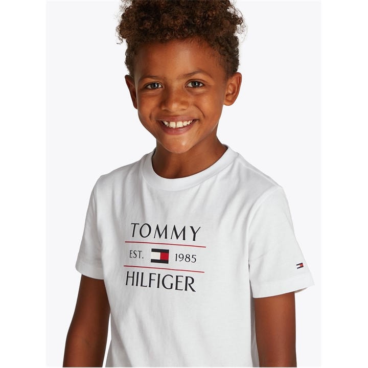 Tommy Hilfiger Boys White Tommy Flag Hilfiger Reg Tee Ss