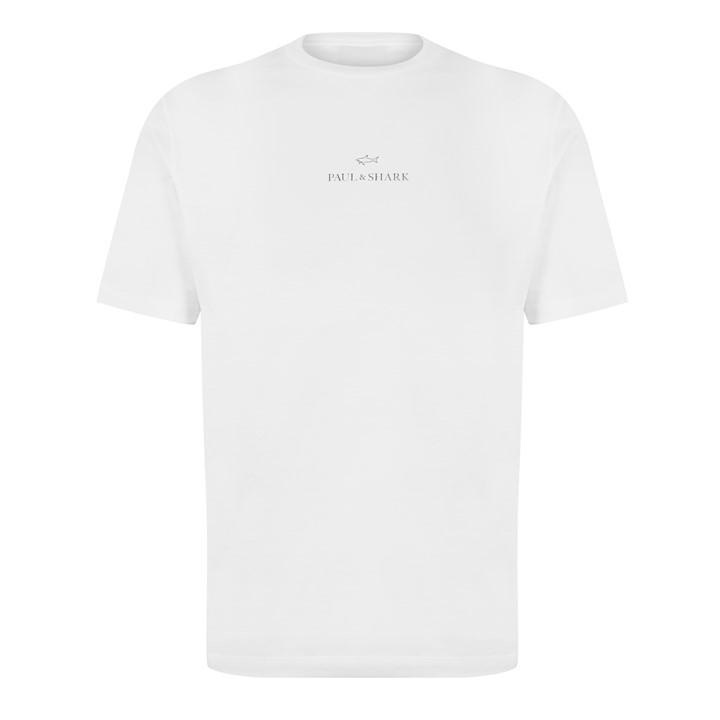 Paul And Shark Men's White Print Logo Tee Small