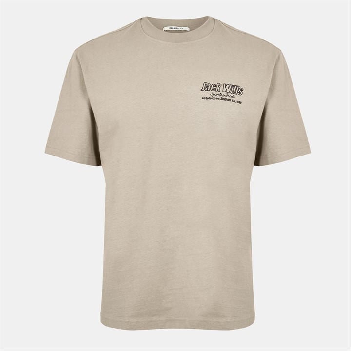 Jack Wills Men's Beige Outline T-Shirt Small