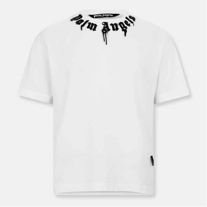 Palm Angels Men's White Palm Neck Logo T Sn54 Medium