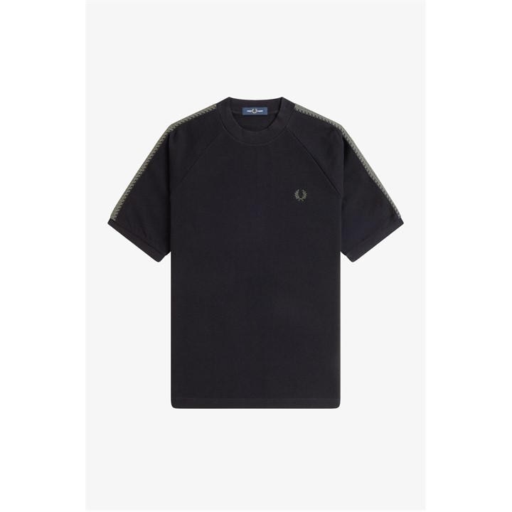 Fred Perry Men's Black Fred Side Tape Tee Sn54 Extra Large