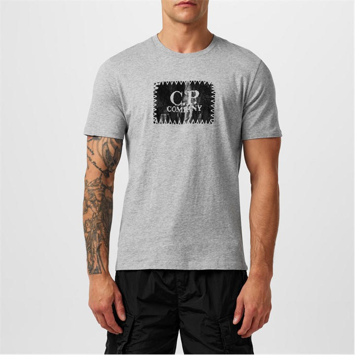 Cp Company Men's Grey Block Logo T-Shirt Extra Small