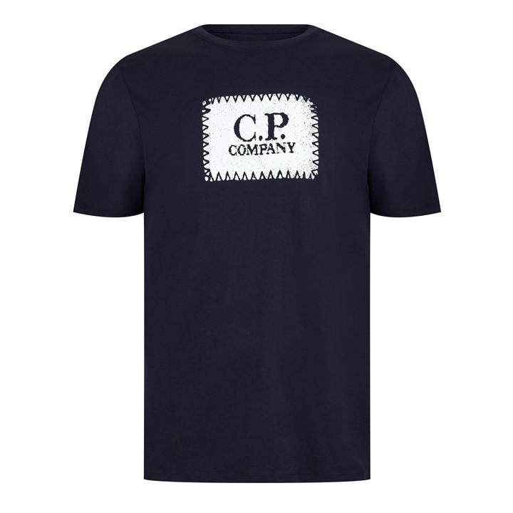 Cp Company Men's Blue Block Logo T-Shirt Extra Large
