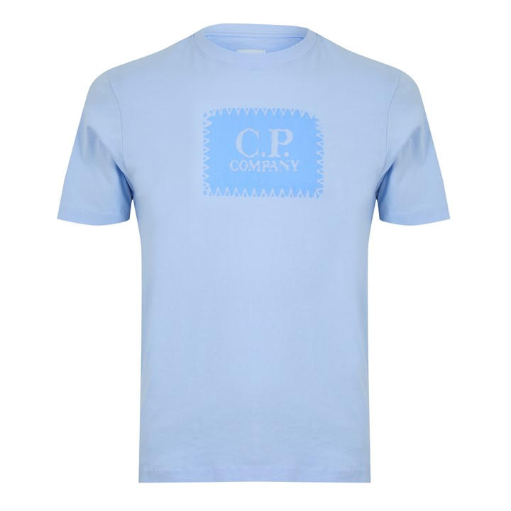Cp Company Men's Blue Block Logo T-Shirt Extra Small
