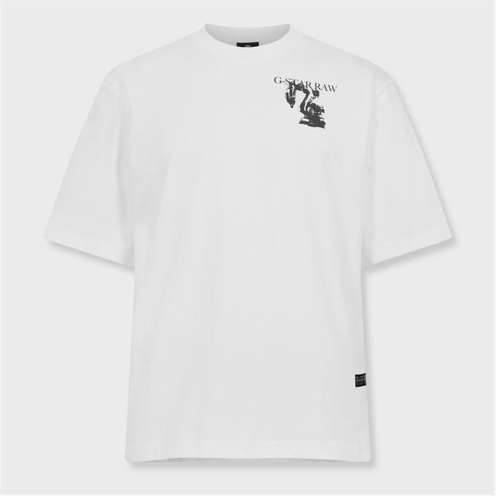 G Star Men's White Industry Back Graphic Boxy T-Shirt Small