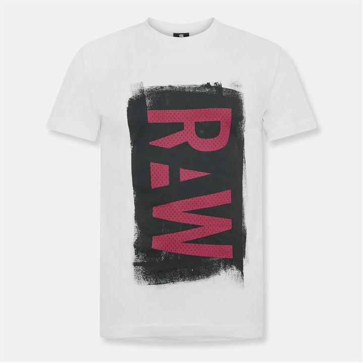 G Star Men's White Painted Raw Graphic T-Shirt 2XL