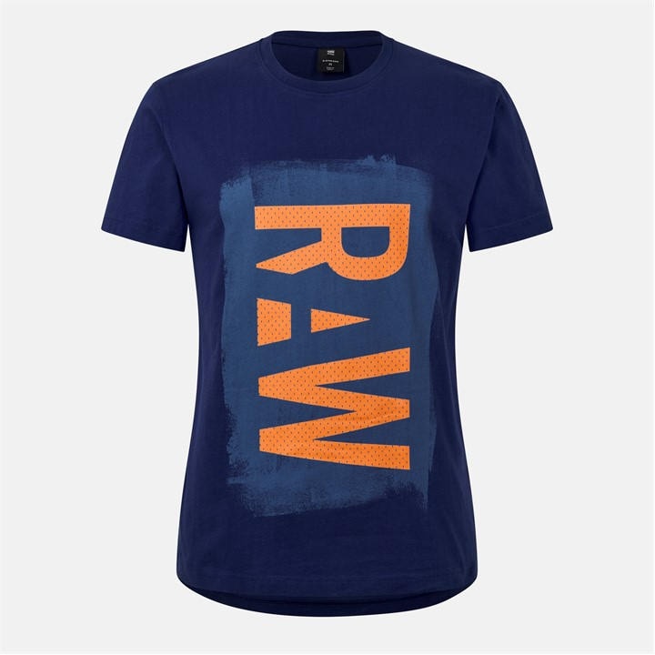 G Star Men's Blue Painted Raw Graphic T-Shirt Medium