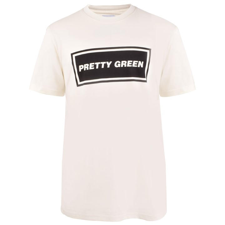 Pretty Green Men's White Text Logo T-Shirt Medium