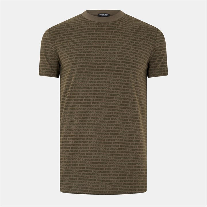 Dsquared2 Men's Green All Over Logo Regular Fit T-Shirt