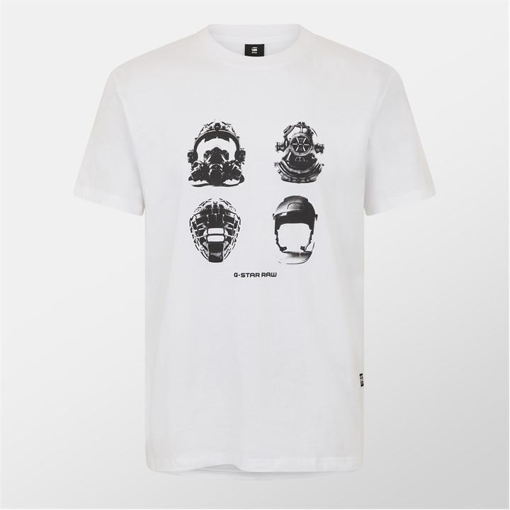G Star Men's White Masks Graphic T-Shirt Large