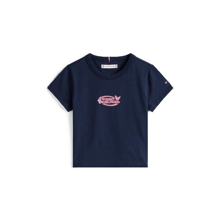 Tommy Hilfiger Girls Blue Tommy Butterfly Tee Size 4