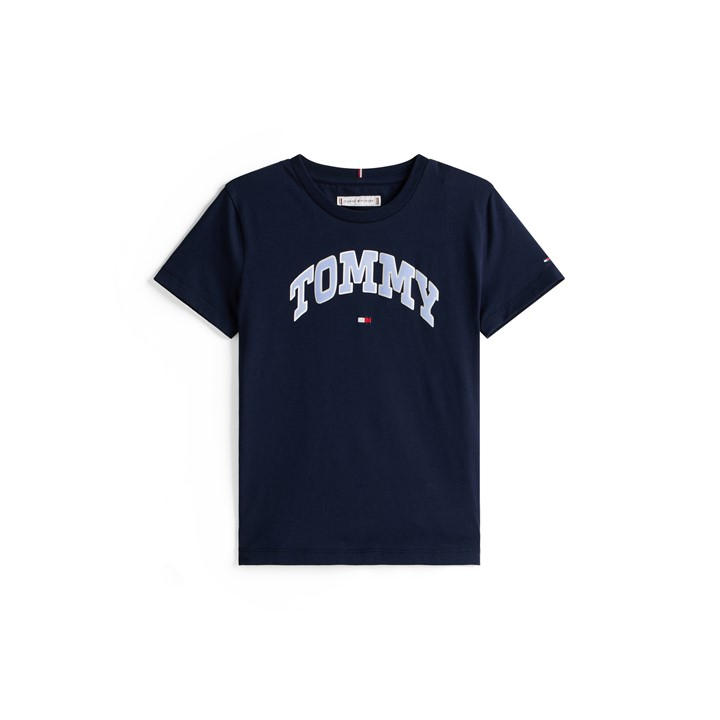 Tommy Hilfiger Girls Blue Tommy Varsity Tee Jn54 Size 4