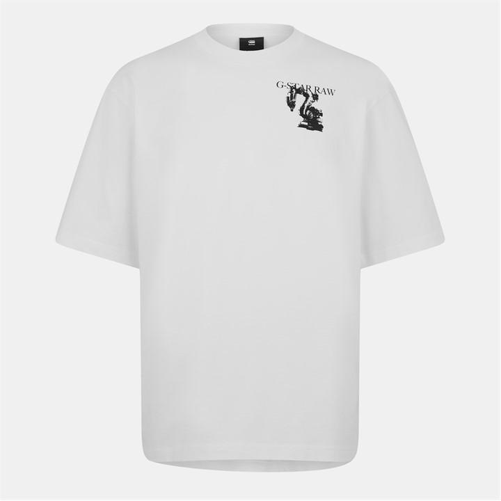 G Star Men's White Industry Back Graphic Boxy T-Shirt Large