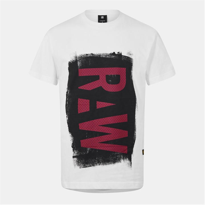 G Star Men's White Painted Raw Graphic T-Shirt Large