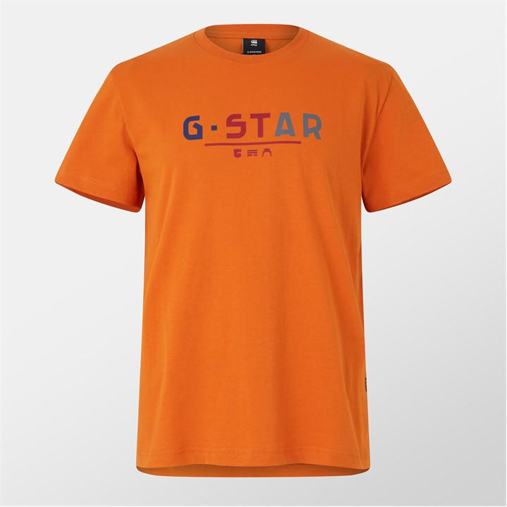 G Star Men's Orange Multi Logo Graphic T-Shirt Medium