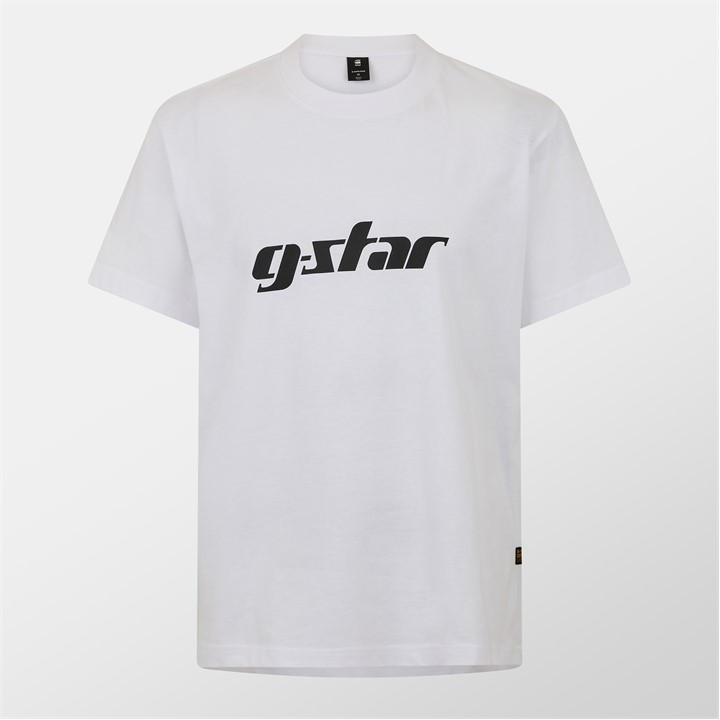 G Star Men's White Cursive T-Shirt Large