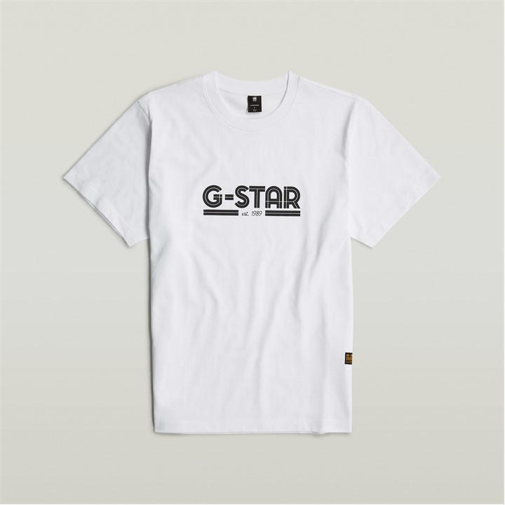 G Star Men's White Unisex Line Script Loose T Shirt Medium