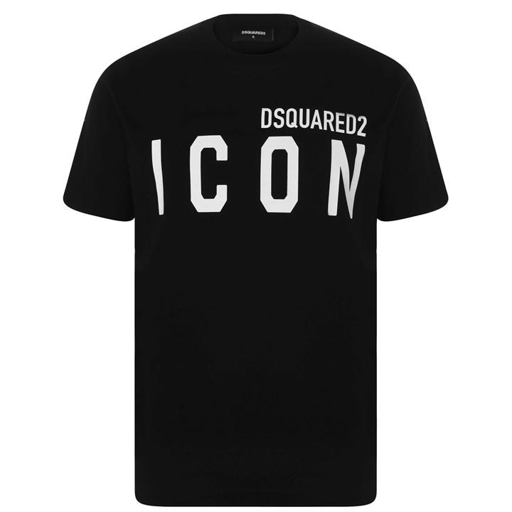 Dsquared2 Black Crewneck T-shirt With Maxi Logo Print On The Front
