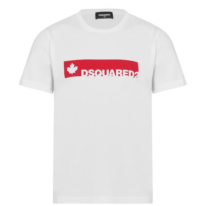Wht/Red 100 SMU - DSQUARED2 - Boys Maple Leaf Short Sleeve T Shirt