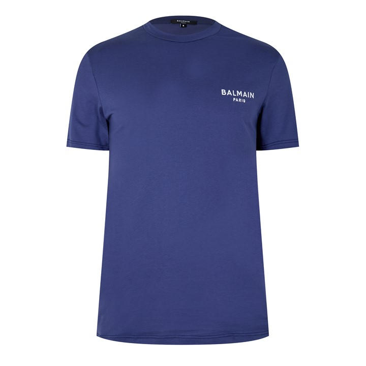 Balmain Men's Blue Cotton Chest Logo T-Shirt Medium