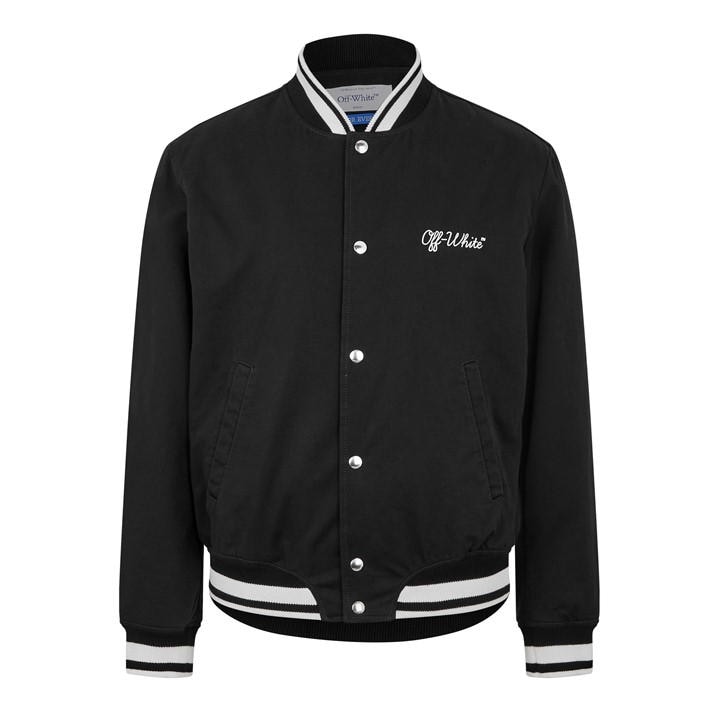 Off-white Off White Men `script Cotgab Souvenir` Varsity Jacket In Black