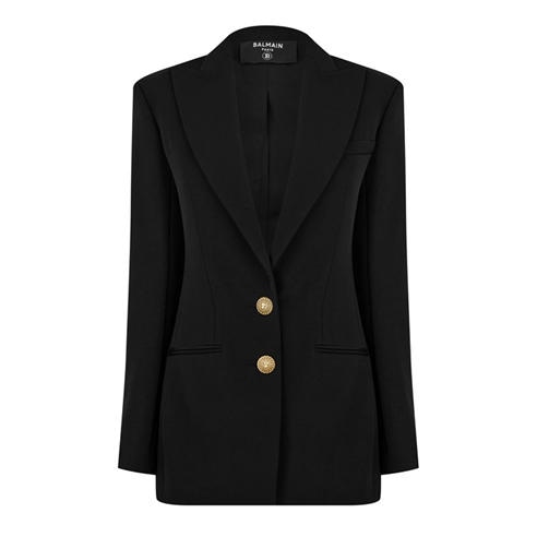 BALMAIN - Women's Single-Breasted Gold-Tone Button Long Sleeve Blazer