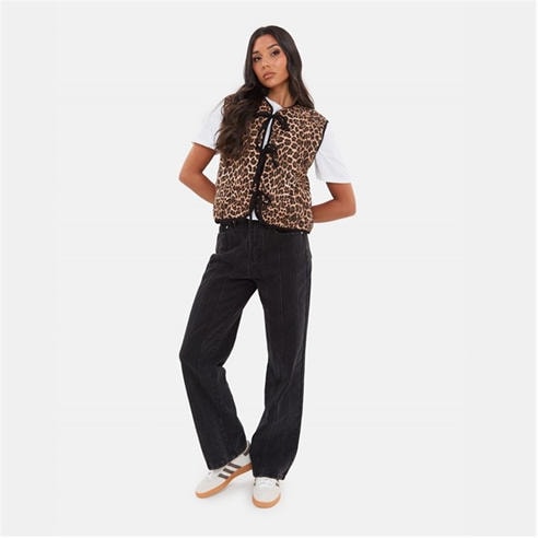 I Saw It First - Women's Leopard Print Quilted Lace-Up Gilet